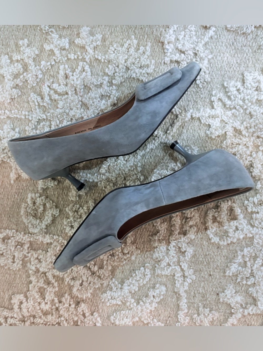 Bibi Lou Anthropologie Slip On Suede Blue Grey Suede Loafer Classic Kitten Heels
